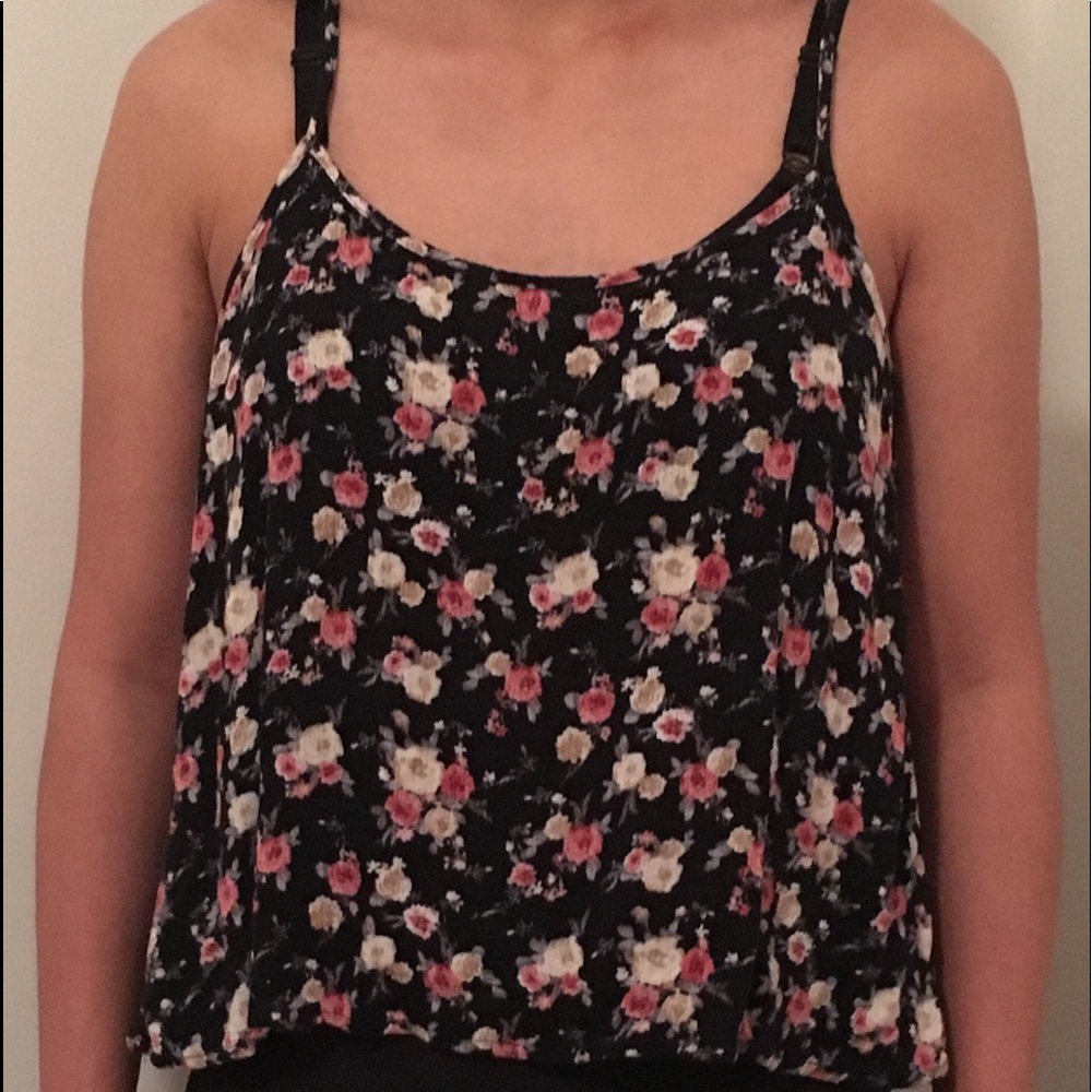 Forever 21 Floral Tank Spaghetti Straps Black